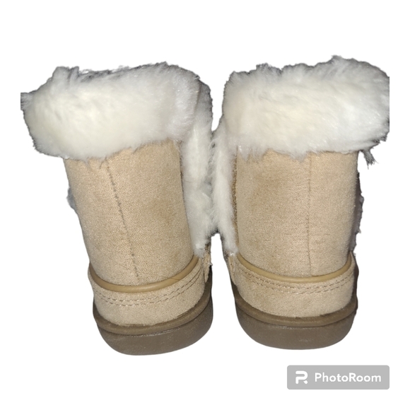 Kid Connection* Pom Pom Boot* Suede/Faux Fur Lining* Velcro Side* Sz 4 - Picture 4 of 7